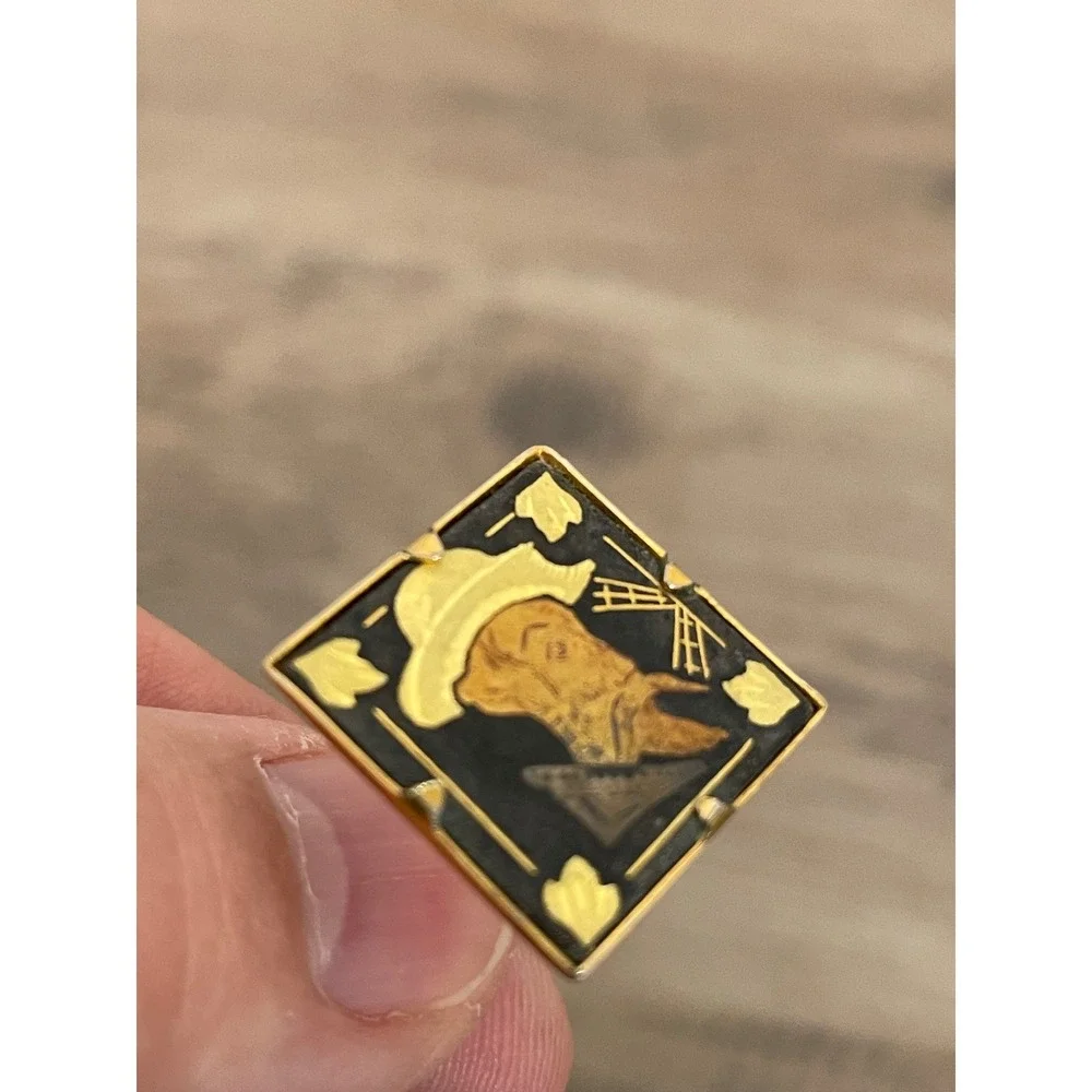 Vintage Cufflinks Don Quixote Damascene Gold Black Spanish Style Elegant Wedding